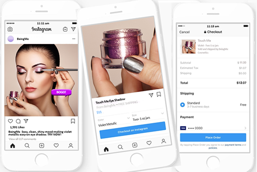 Image of instagram shopping in action for a beauty brand.