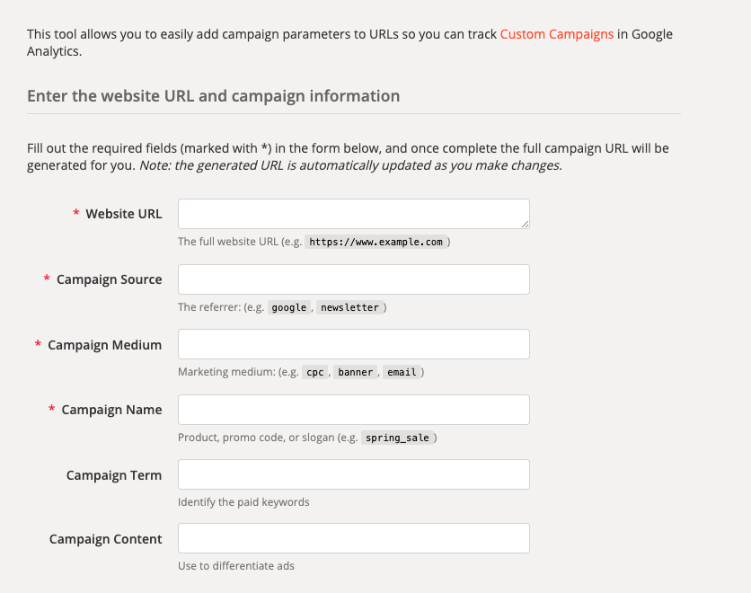 Google’s Campaign URL builder tool to create custom UTM codes